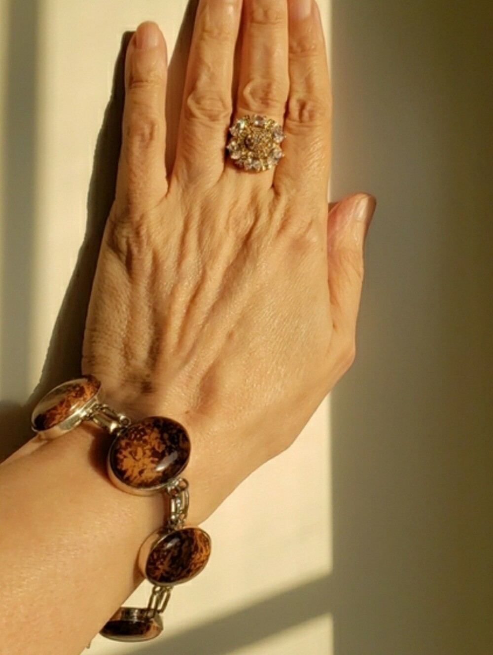 Bracelet, Natural Brown Jasper gemstone and silver. Handmade By Indian Artisans